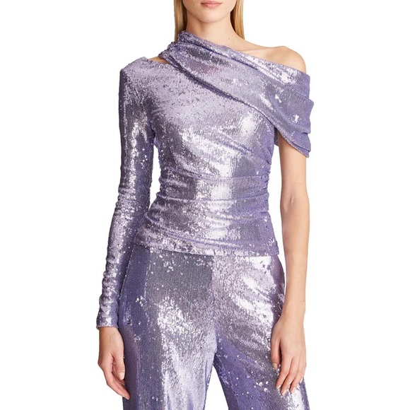 Halston Heritage Tops - HALSTON NWT ALEXA SEQUINED ONE-SLEEVE TOP - WISTERIA - SIZE US 4
